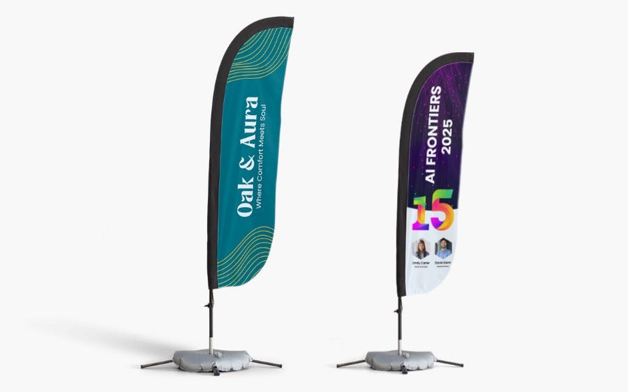 Feather flags displayed outside storefront