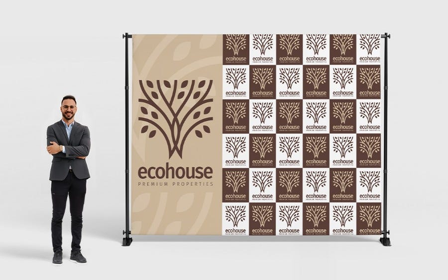 Step and repeat banner backdrop with adjustable stand