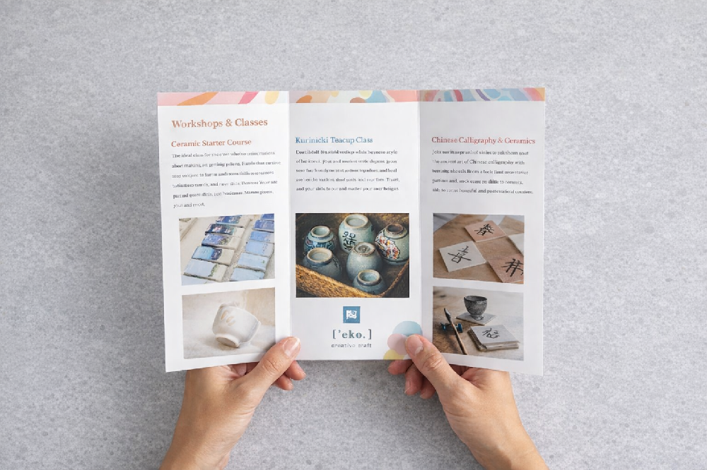 Custom printed brochures on display